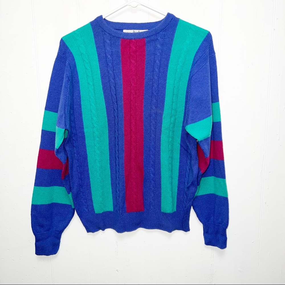Vintage Pringle Of Scotland 1970’s Colorful Retro Striped Wool Sweater